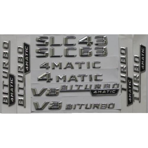 Chrome Shiny Silver Car Trunk Rear Number Letters Words Badge Emblem Emblems Sticker for Mercedes Benz SLC43 SLC63 AMG 4MATIC