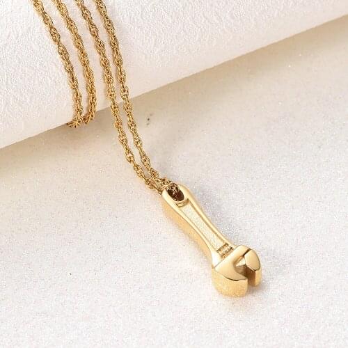 IJD10528 Stainless Steel Gold Wrench Cremation Souvenir Pendant for Ashes Urn Keepsake Memorial Necklace Jewelry