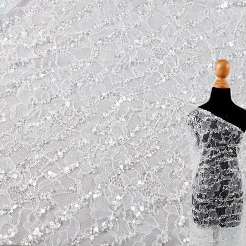 2021 new bead sequin embroidery wedding evening dress lace embroidery fabric polyester mesh bottom