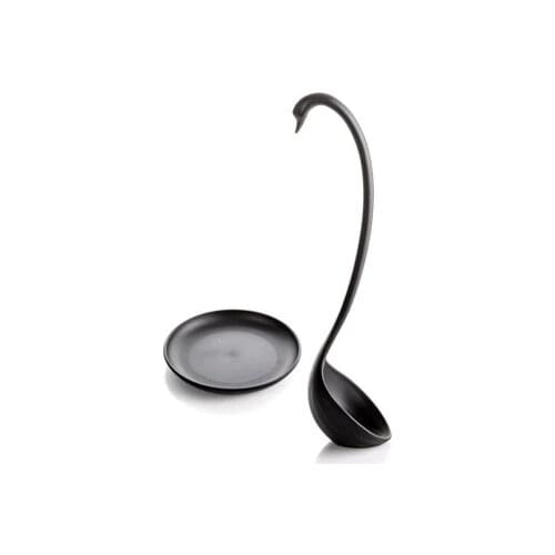 Kitchen Elegant Swan Self-Stand Soup Spoon With Base Plate Perfect Curve Cygnet Scoop Porridge Gravy Pottage Cute Ladle