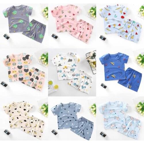 Summer Casual Style Children Clothing Sets Kids Baby Boys Girls Short Sleeve Top+ Shorts 2pcs Toddler Cartoon Print Outfits Set
