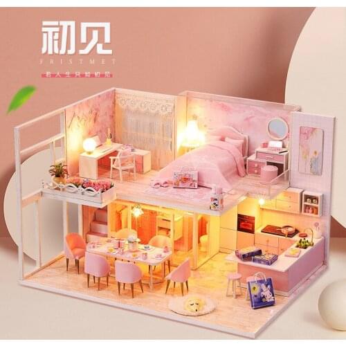 Handmade Model Villa Apartment DIY Dollhouse Mini Wooden Furniture House Set Accessories Children Birthday Christmas Toy Gift