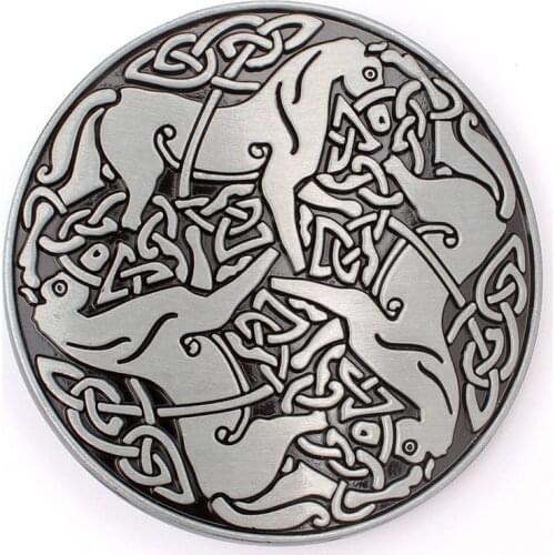 Mens Belt Buckle Spare Parts Chain Knot Three Horses Animal Pattern Smooth Metal Buckle for 3.8-4cm Width Belt