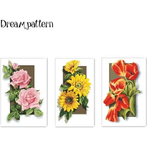 Rose sunflower tulip flower cross stitch kits package 18ct 14ct 11ct cloth silk cotton thread embroidery DIY handmade needlework