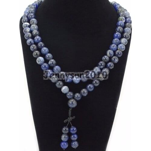 Natural Sodalite 10mm Gems Stone Buddhist 108 Bead Prayer Mala Long Necklace Multi-Purpose Bracelet Necklace 5Strands/Pack