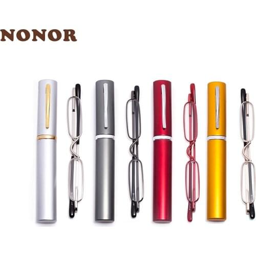 NONOR Small Mini Reading Glasses Potable Men Reading Glasses 2.0 Metal Eyeglasses with Case Elegant Reading Glass for Women 1.5