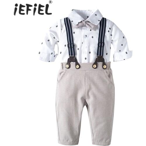 Baby Boy 1st First Birthday Cake Smash Outfit For Boy One Year Gentleman Tie Romper Suspender Pants Toddler Baby Clothing Sets