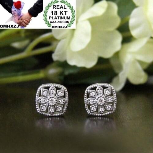 OMHXZJ Wholesale European Fashion Woman Girl Party Wedding Gift Flower White AAA Zircon 18KT White Gold Stud Earrings EA268