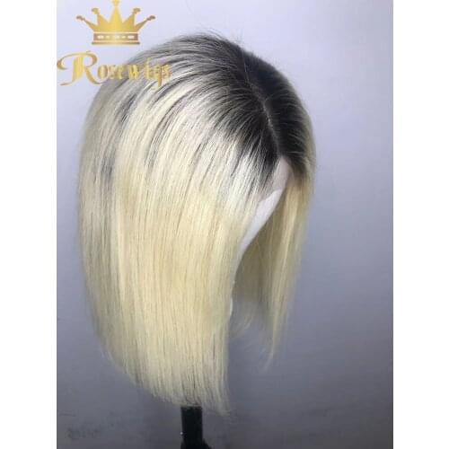 Middle Part Ombre 1b/613 Human Hair Bob Wig Blonde 4*4 Lace Front Wig Brazilian Straight Pre Plucked 4*4 Lace Remy 150