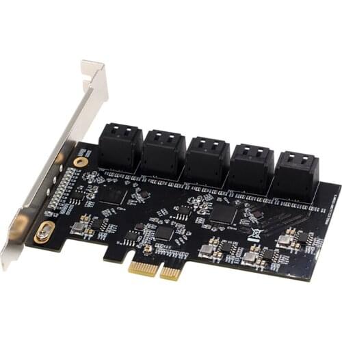 AU42 -SATA Expansion Card PCI-E X1 to 10-Port SATA3.0 6Gpbs JMB575 Desktop Solid State Drive Expansion Card Support Soft RAID