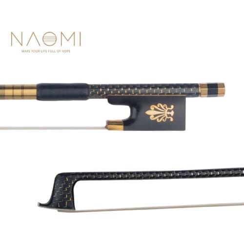 Naomi Professional 4/4 Size Violin/ Fiddle Bow Golden And Silver Silk Braided Carbon Fiber Bow AAA Grade Horsehair Ebony Frog