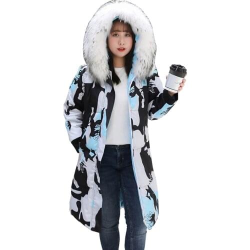 New Oversize Down Jacket Winter Women Camouflage Print White Duck Down Coat Plus Size 4XL-8XL Long Parka Thicken Outerwear KW201