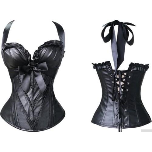 Sexy Lingerie Women Black satin Lace Steampunk Corset Dress Waist Gothic Bustier Corset