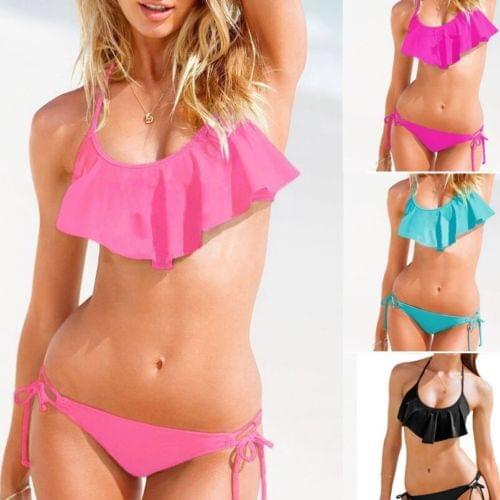Sexy Women Swim Bikini 2019 Set Push-up Padded Bra Triangle Low Waist Bathing Two-Piece Suit Swimsuit Falbala Swimwear Beachwear