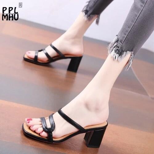 PU Leather Women Slippers Korean Style Hollow Peep Toe Comfort Slides High Quality Outside Wear Light Non-Slip Office Shoes