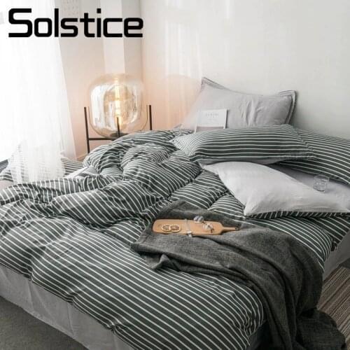 Solstice Home Textile Duvet Cover Pillowcase Flat Sheet Gray Stripe Nordic Simple Bedding Set Teen Adult Boy Woman Bed Linen Kit