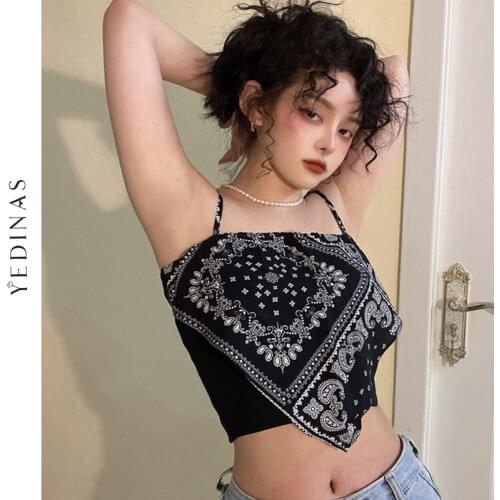 Yedinas Harajuku Crop Top Sleeveless Casual Spaghetti Strap Top Striped Halter Top Tanks Sexy Slim Bralette Crop Top Summer