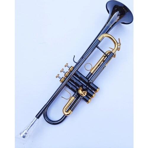 Unique Black Gold-bonded Musical Trumpet Bb B Flat Brass trompeta Exquisite Instrument with Mouthpiece Gloves Strap Case