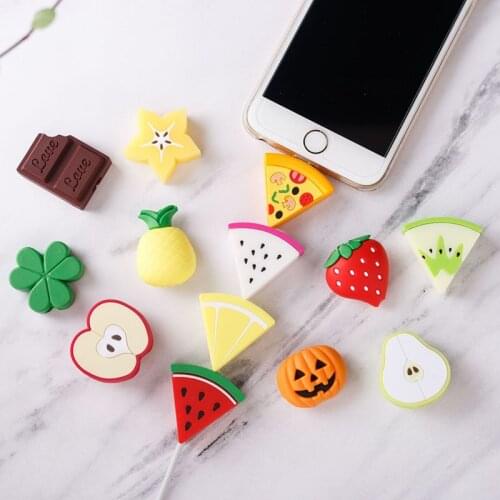 50pcs cute cartoon charger fruit kable cable protector cargador for iphone USB cord wire earphone protection free shipping