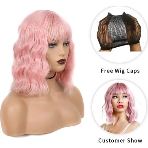 ValenWigs 12" 170g Short Wavy Wigs For Women African American Synthetic Bob Wigs with Bangs For Daily Cosplay Lolita Hairstyles