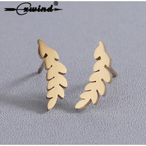 Cxwind Gold Color Leaf Shaped Stud Earrings for Women Girl Gifts Trendy Geometric Statement Earring Stainless Steel Jewelry
