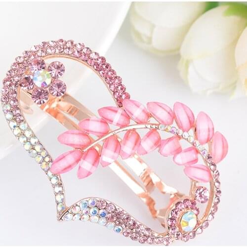 EASYA New Arrival Crystal Heart Hairgrips Barrettes For Women Girls Fashion Rhinestone Leaf Hairpins Headwear