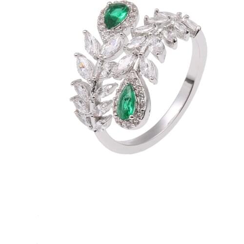 Original Smart Wedding Womens Fashion Ring Leaf & Flower Shape Rhinestone Decor CZ Open Design Ring Jewelry Accessory Gift