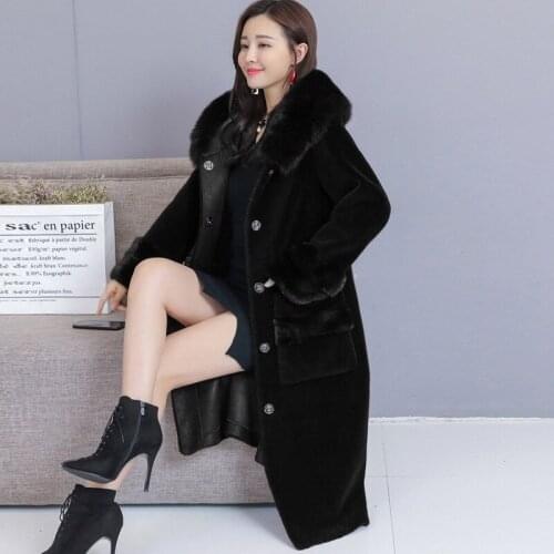 Winter Jacket Fashion New High Quality Faux Fox Fur Collar Hooded Female Long Lambswool Overcoat Thick Warm Outerwear Large Size