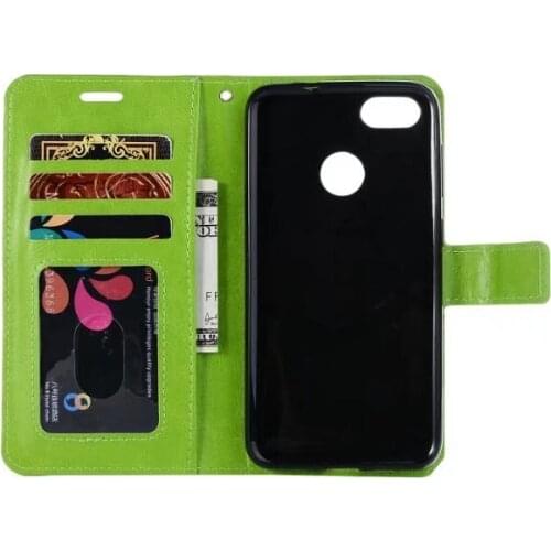 10pcs/lot free shipping Soft TPU + PU Leather Crazy Horse Wallet Case for Huawei Enjoy 7/P9 lite Mini