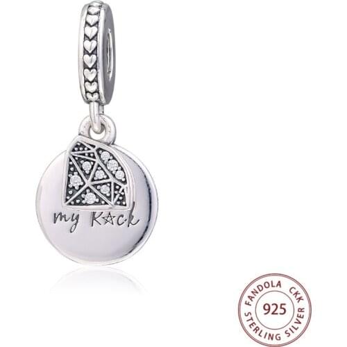 100% 925 Sterling Silver Clear CZ My Rock Dangle Charms Beads Fits Pandora Bracelets Women DIY Jewelry Making Berloque Kralen