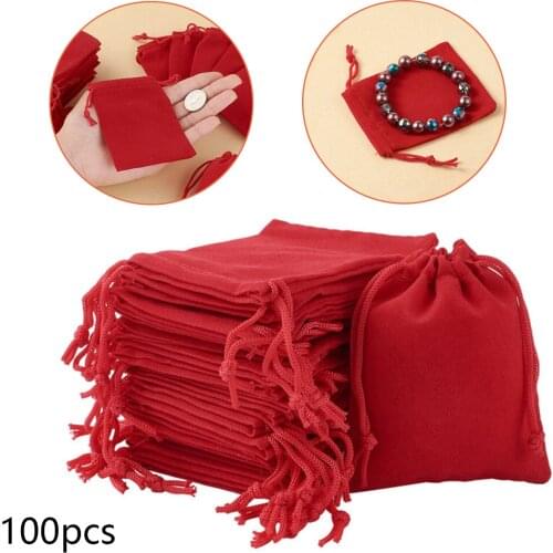 100pcs Drawstring Velvet Jewelry Bags Drawable Sweets Packaging Gift Bags Baby Shower Birthday Party Wedding Favors For Guests