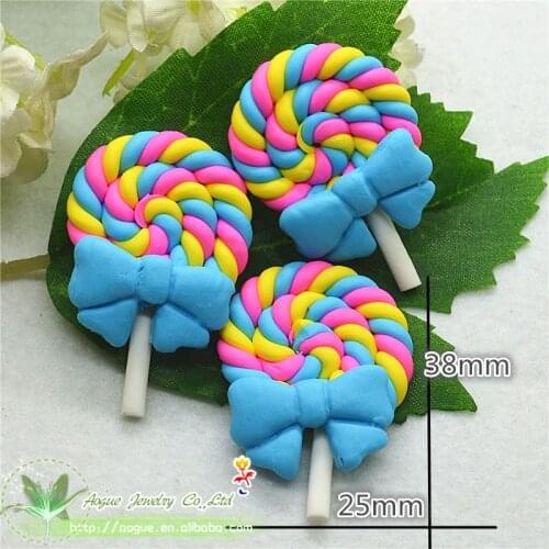 20pcs 25*38mm blue polymer clay lollipop Cabochon Flat back for Embellishment