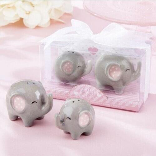 200pcs=100sets/lot Baby shower Mommy and Me Little Peanut Elephant ceramic Salt and Pepper Shaker Wedding Favors Free Shipping