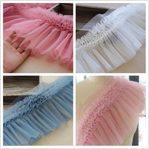24cm Wide Luxury Tulle 3d Pleated Mesh Fabric Ruffle Fringe Lace Edging Trimming Embroidered Ribbon Bridal Dress Sewing Supplies