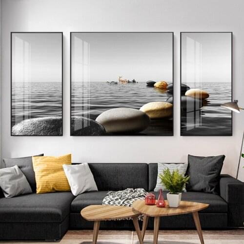 3pcs Abstract Yellow Black White River Stone Pier Bridge Canvas Painting Posters and Prints Wall Art for Living Room Home Decor