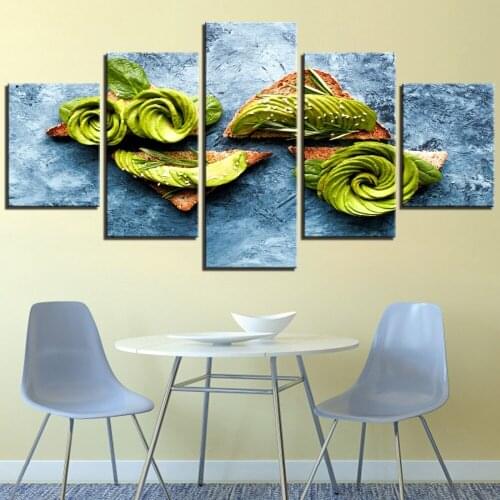5 Pieces Toast Canvas Modular Avocado Posters Food Fruit Home Room Kitchen Restaurant Decor Bread Artwork Framework
