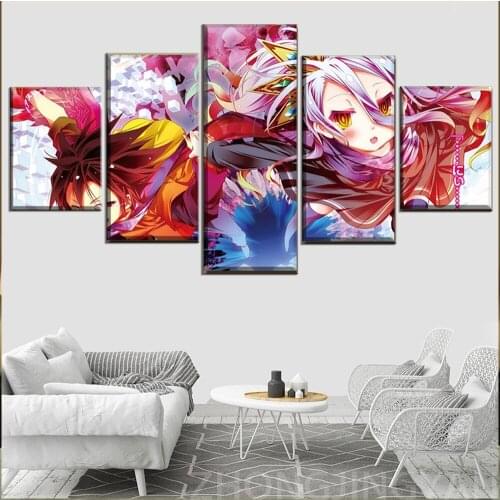 5 Pieces No Game No Life Anime Shiro And Sora Painting Canvas Prints Poster Wall Art Home Decor Living Room Framework Artwork