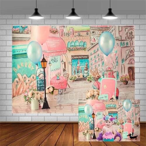 Avezano Photography Background Baby Shower Cartoon Dessert Town Backdrops For Photo Studio Photocall Photozone Decor Wallpaper