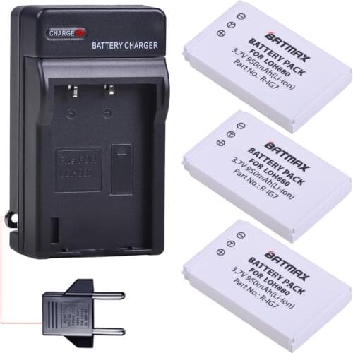 Batmax 3Pc R-IG7 Battery 3.7V 950mAh+Wall Charger for Logitech Harmony One LOH880 900 720 850 880 890 Pro H880 Universal Camera
