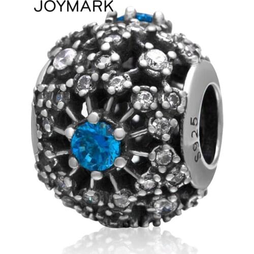White And Blue Zircon Micro Pave Hollow Round Ball Authentic 925 Sterling Silver Beads For DIY European Charm Jewelry SZPB203