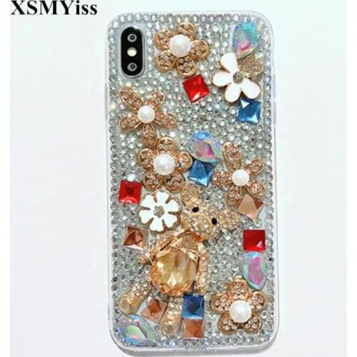 XSMYiss 3D Bear Gem Stone Full Diamond Bling Case for Huawei Honor 8 9 10 20 lite 7X 8X V10 V20 Nova2 3 4 5 Crystal Coque Cover