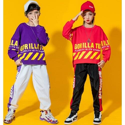 Kids Show Outfits Hip Hop Clothing Sweatshirt Tops Casual Pants Streetwear For Girls Boys Dance Costume Singers Stage Clothes