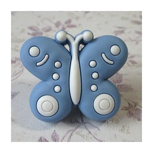 Kids Dresser Knobs Drawer Pulls Butterfly Blue White Children Cartoon Knobs Cabinet Handles Pull Knob softgums knobs CT17