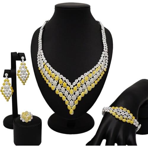 Dubai Gold Jewelry Women Fashion Necklace Fine Big Jewelry sets African Wedding Bride Accessory