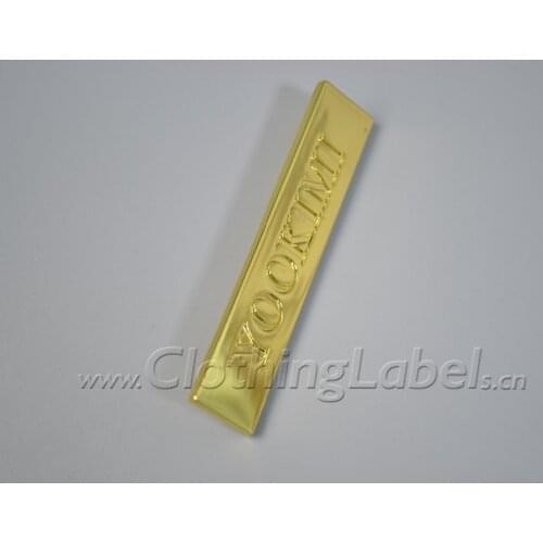 Custom brand metal labels, gun-metal gold color, engraved logo for clothing, shoes, bags, with rivets on back, accept small ord