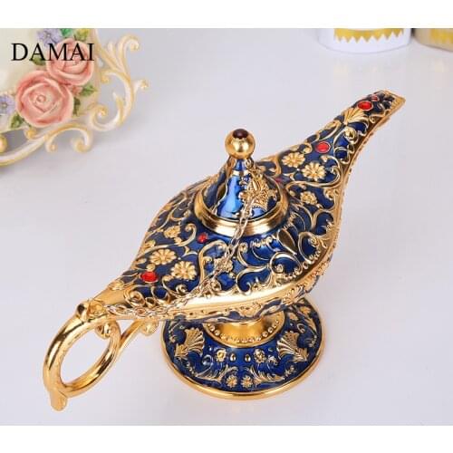 European Classical Aladdins Lamp Figurine Vintage Alloy Decorative Ornaments Desk Desktop Wishing Light Living Room Decoration