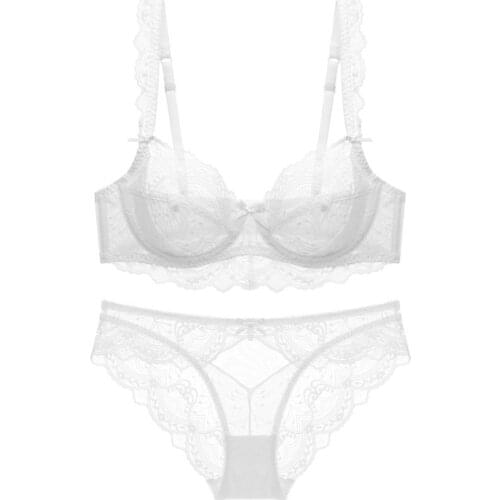 New Sexy Women Bra Sets Ultra-Thin Transparent Flower High Quality Underwear Suit Female Lingerie A B C D DD E Cup