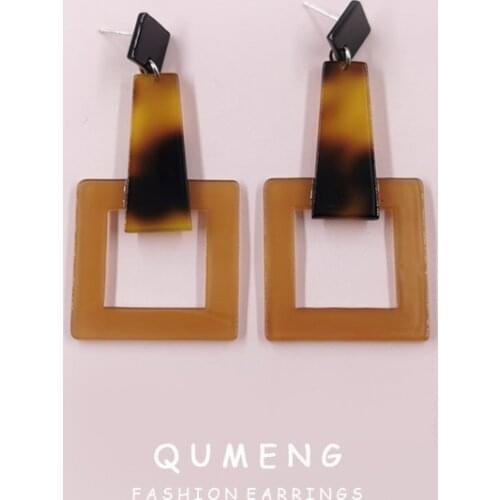 Korean Custom Fashion Retro Tortoise Shell Acrylic Acetate Board Stud Earrings Geometric Combination Long Mature Female Jewelry