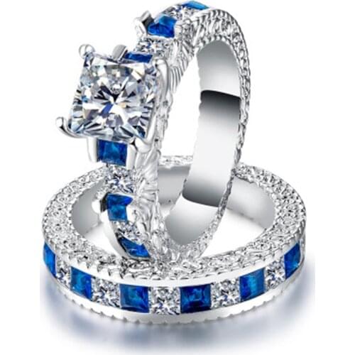 Milangirl Double Green Blue Square CZ Ring in Rhodium Wedding Bands AAA Zircon Jewelry Women Accessories wedding Ring