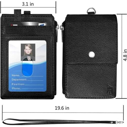 Mens Womens PU Zipper Cash ID Card Credit Card Holder with lanyard Business Card Case Name Card Holder wallet Holiday Gift